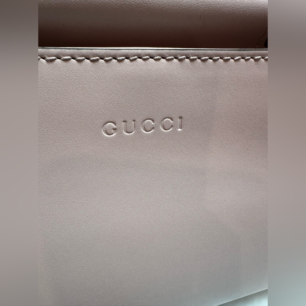 Gucci Blush Pink Leather Bag with Red and navy Strap-with bamboo handle - Picture 9 of 16